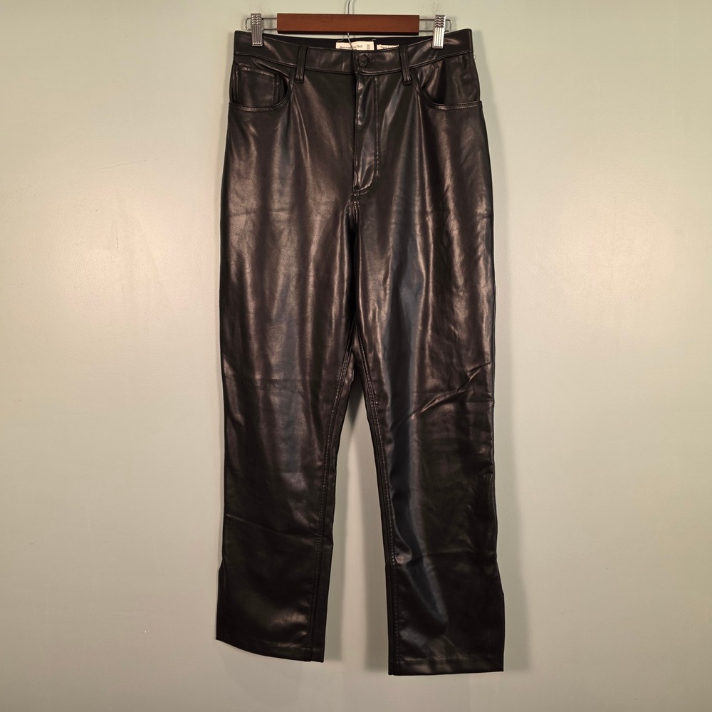 Abercrombie & Fitch Curve Love 90s Straight  High Rise Vegan Leather Pants 30 10